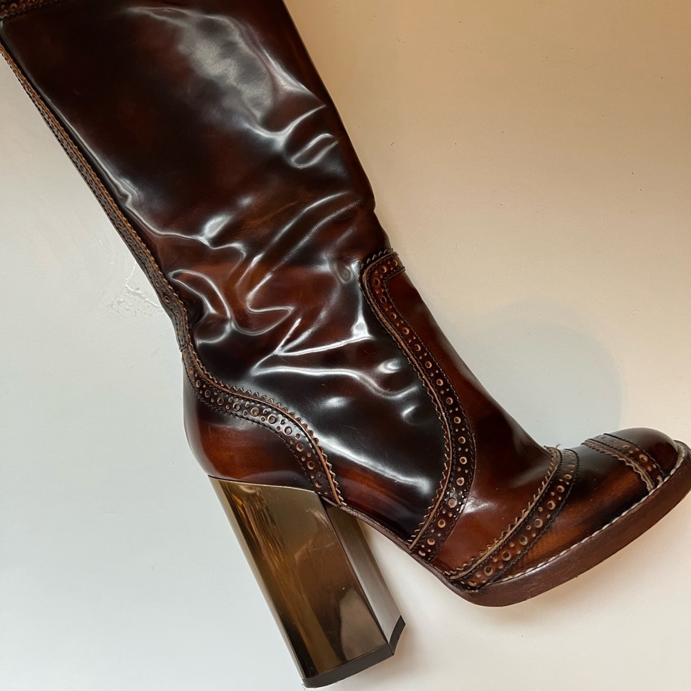 Dolce Gabbana boots 14” long, heel 4”  brown color